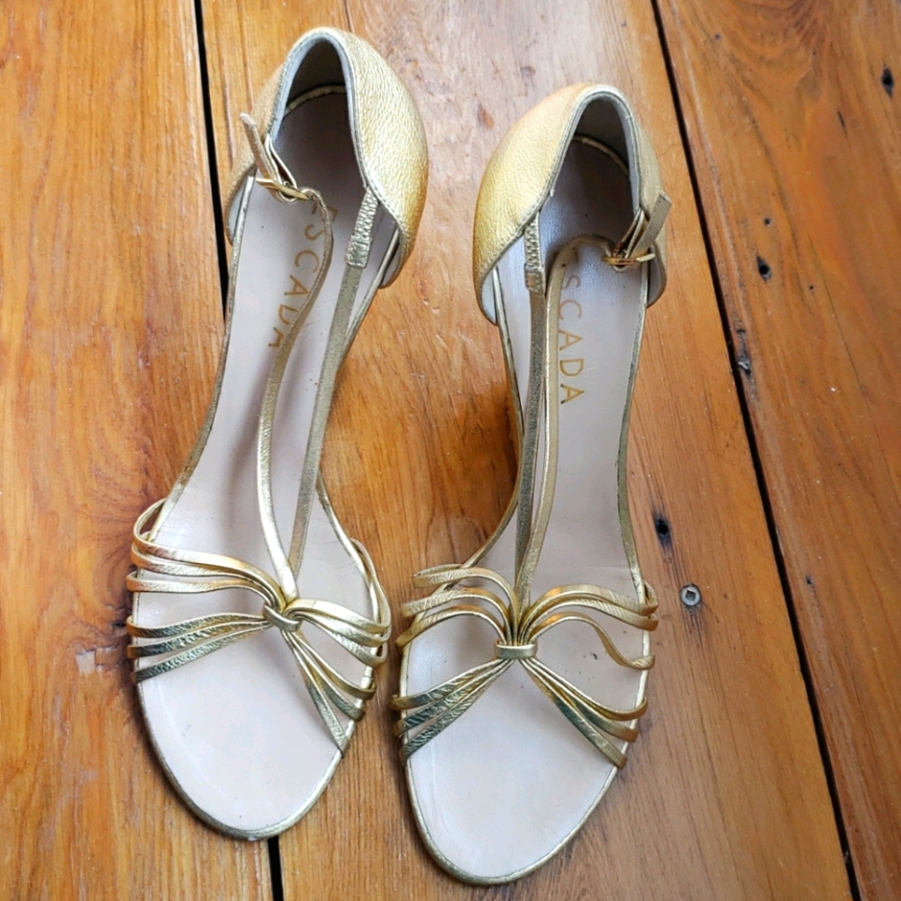 Escada gold platform open toe shoes. Size 38.5.